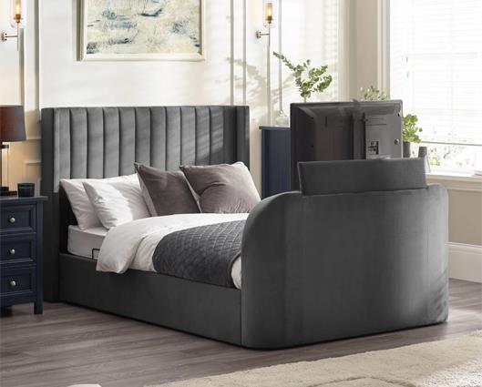 Clara Side Lift Ottoman TV Bed Dark Grey - King