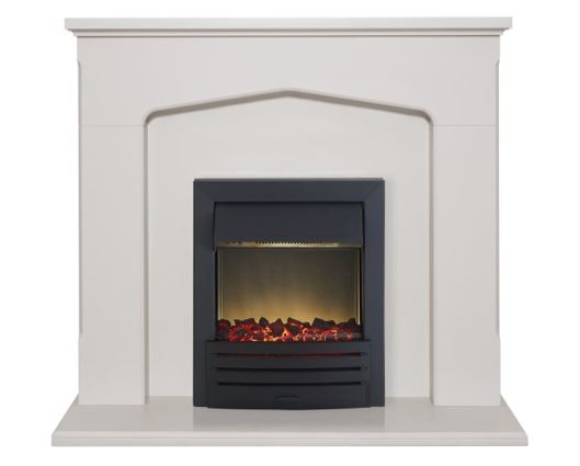 Adam Cotswold Fireplace Suite in Stone Effect with Eclipse Electric Fire in Black, 48 Inch
