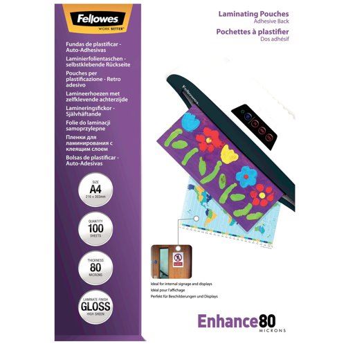 Fellowes A4 Self Adhesive Enhance Laminating Pouches(Pack of 100)53022