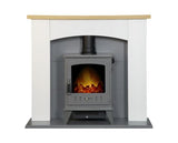 Adam Huxley in Pure White & Grey with Aviemore Electric Stove in Grey Enamel, 39 Inch