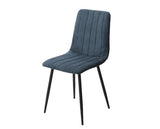 Straight stitch blue cord dining chair, black tapered legs (pair)