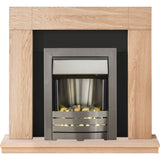 Adam Malmo Fireplace Suite in Oak with Helios Electric Fire in Brushed Steel, 39 Inch