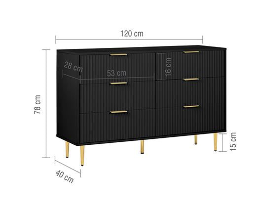 Zara 6 Drawer Fluted Chest - Black