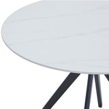 Aspen round dining table, gloss white sintered stone table top with black pedestal leg