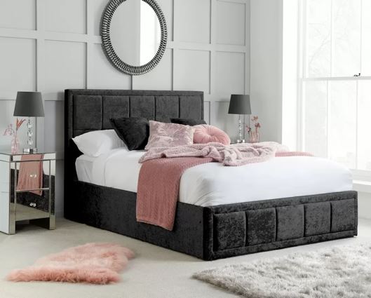 Hannover Small Double Ottoman Bed - Black Crushed Velvet