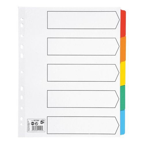 5 Star Office Maxi Dividers 5-Part Multipunched Mylar-reinforced Coloured-Tabs Extra Wide A4 White