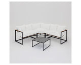 Marbella Black Corner Set,Polywood Table,Ivory Cushion+Cover