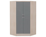 NEVADA 2 DOOR CORNER WARDROBE - GREY GLOSS/LIGHT OAK EFFECT VENEER