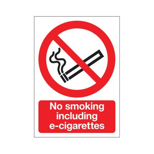 Signs and Labels No Smoking Including E-Cigarettes Sign Rigid Plastic 210x148mm EL008A5RP