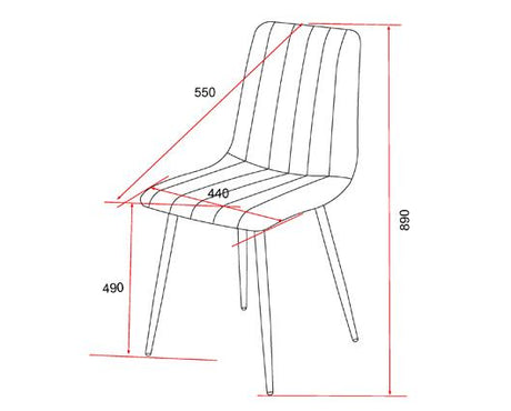 Straight stitch lt grey cord dining chair, black tapered legs (pair)