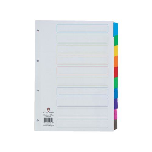 Concord Reinforced Divider 10-Part A4 Multicoloured Tabs 00801&#47;CS8