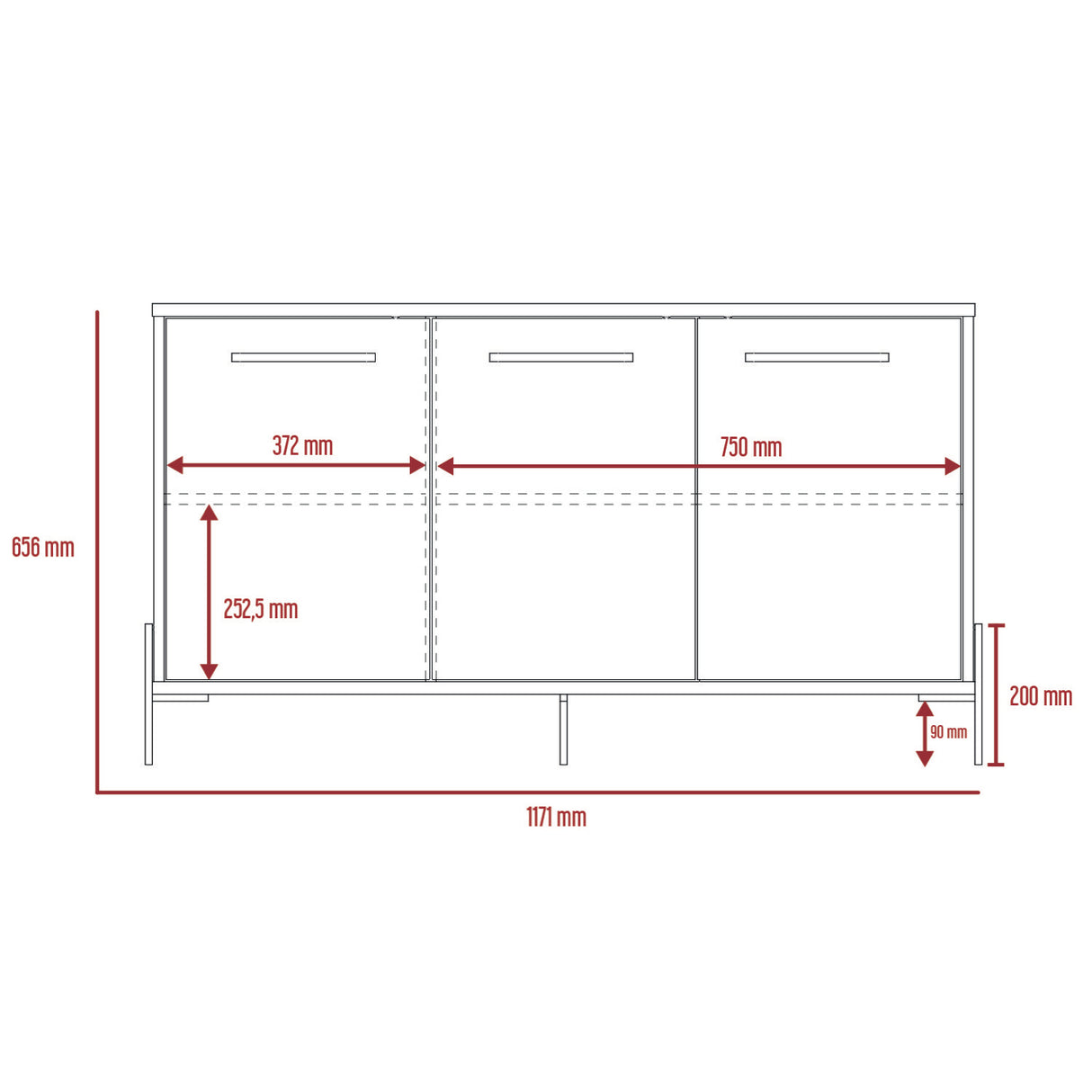 Harvard Medium Sideboard with 3 Doors
