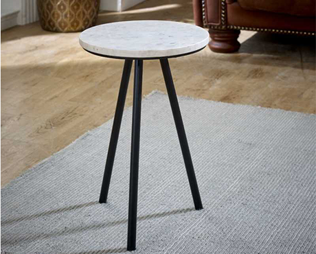 Opal Side Table With White Marble Top & Metal Legs