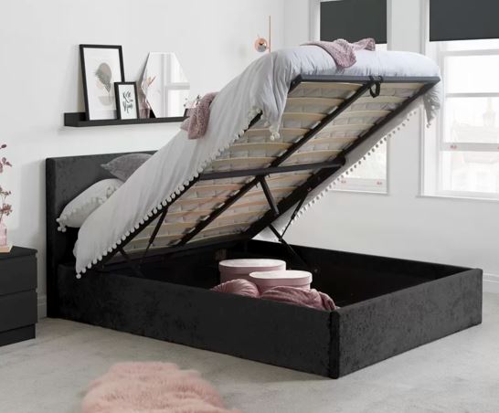 Berlin Small Double Ottoman Bed - Black Crushed Velvet