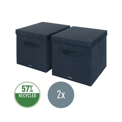 Leitz Fabric Storage Box with Lid Twinpack Large Grey 61450089