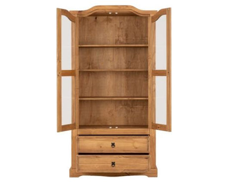 Corona 2 Door 2 Drawer Glass Display Unit - Distressed Waxed Pine/Clear Glass