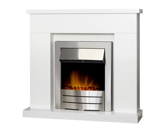 Adam Lomond Fireplace in Pure White with Colorado Electric Fire in Brushed Steel, 39 Inch