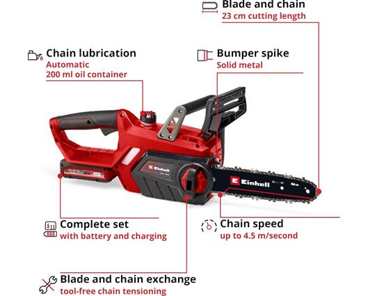 Einhell Cordless Chainsaw Kit 18V (Batt. Inc.) & Cordless Grass Trimmer (Batt. Not Inc.)