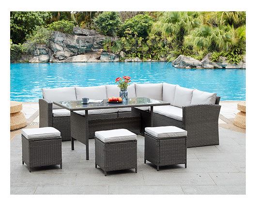 Cairo Grey Corner Sofa Set w/ Stools & Cover