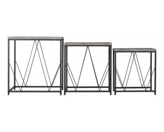 Athens Square Nest Of Tables - Concrete Effect/Black