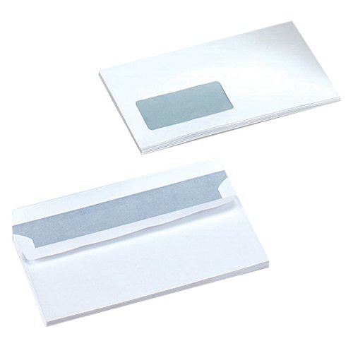 5 Star Office Envelopes Wallet Self Seal Window 90gsm DL 220x110mm White (Pack of 500)