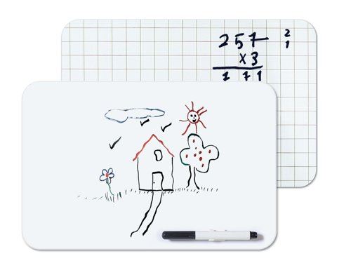 Bi-Office Frameless Non-Magnetic Whiteboard Plain&#47;Grid Surface A4 Marker + clip MB8034397R