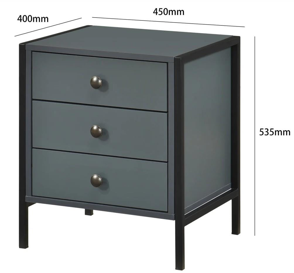 Alva 3 Drawer Bedside - Dark Grey