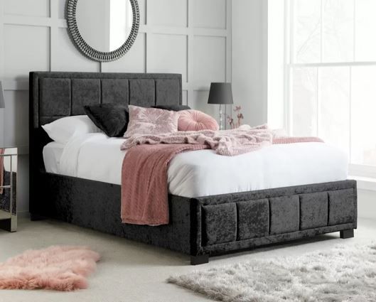 Hannover Small Double Bed - Black Crushed Velvet