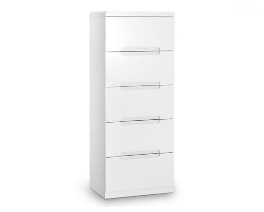 MANHATTAN 5 DRAWER NARROW CHEST - WHITE