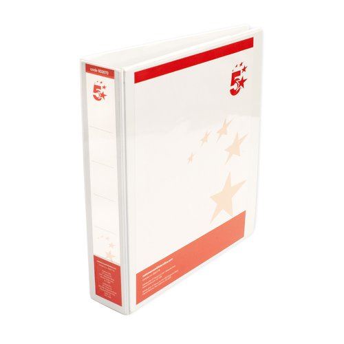 5 Star Office A4 Presentation Ring Binder Polypropylene 38mm 2D-Ring White (Pack of 10)