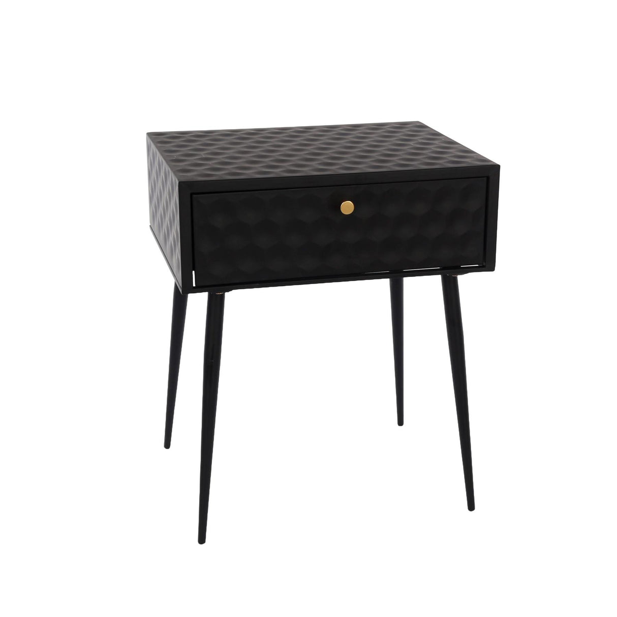 Saturn metal 1 drawer bedside cabinet, black with gold handle