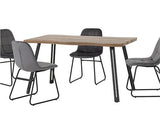 QUEBEC WAVE & LUKAS DINING SET (X4 CHAIRS) - MEDIUM OAK EFFECT/GREY VELVET