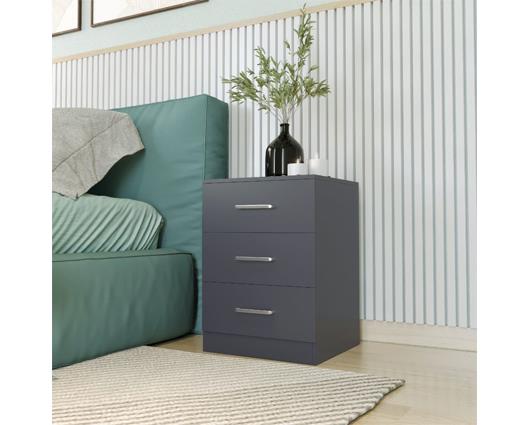 DAKOTA 3 DRAWER BEDSIDE - DARK GREY