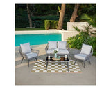 Grey 4 Piece Lounge Set & Black Glass Table