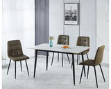 FENTON DINING SET (X4 CHAIRS) - WHITE/OLIVE GREEN SUEDE FABRIC
