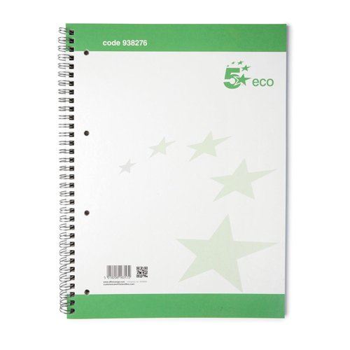 5 Star Eco Spiral Pad Ruled Recycled Margin Perforated 4 Holes 100pp A4+ Green&#47;White (Pack of 10)