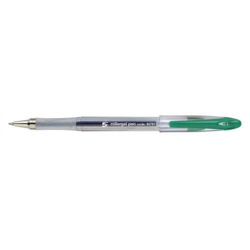 5 Star Office Roller Gel Pen Clear Barrel 1mm Tip 0.5mm Line Green (Pack of 12)