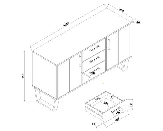 Texas medium sideboard with 2 doors, 3 drawers