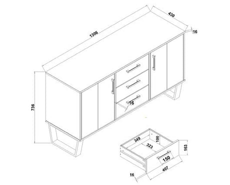 Texas medium sideboard with 2 doors, 3 drawers