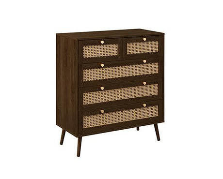 Croxley 5 Drawer Rattan Chest - Walnut