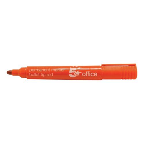 5 Star Office Permanent Marker Xylene&#47;Toluene-free Smear proof Bullet Tip 2mm Line Red (Pack of 12)