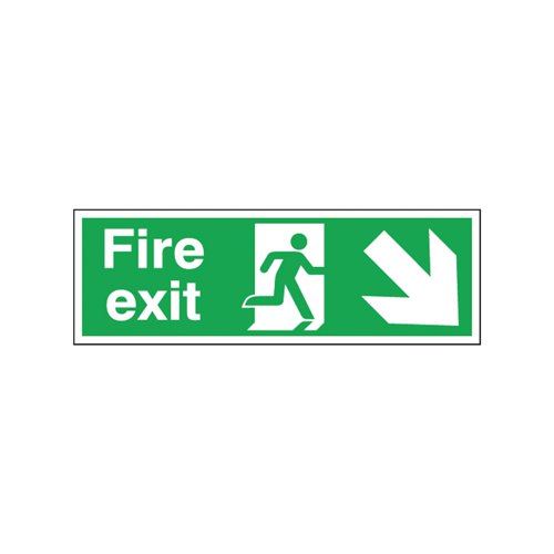 Safety Sign Fire Exit Running Man Arrow Down&#47;Right 150x450mm Self-Adhesive E99S&#47;S