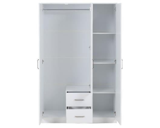 DAKOTA 3 DOOR 2 DRAWER MIRRORED WARDROBE - WHITE