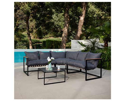 Marbella Black Corner Set PolywoodTable,D.Grey Cushion+Cover