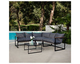 Marbella Black Corner Set PolywoodTable,D.Grey Cushion+Cover