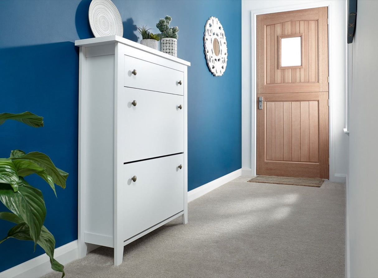 Deluxe two tier shoe cabinet white