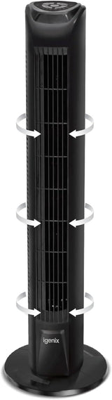 Igenix 30" Tower Fan with 7 Hour Timer and Remote Control - Black