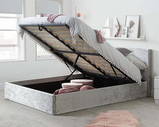 Berlin King Ottoman Bed- Crushed Steel Velvet