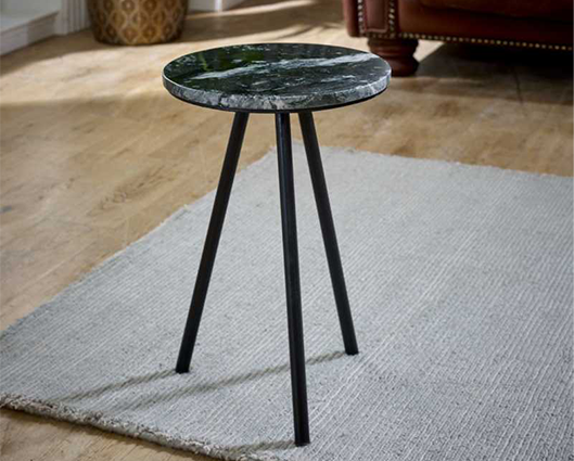 Opal Side Table With Black Marble Top & Metal Legs