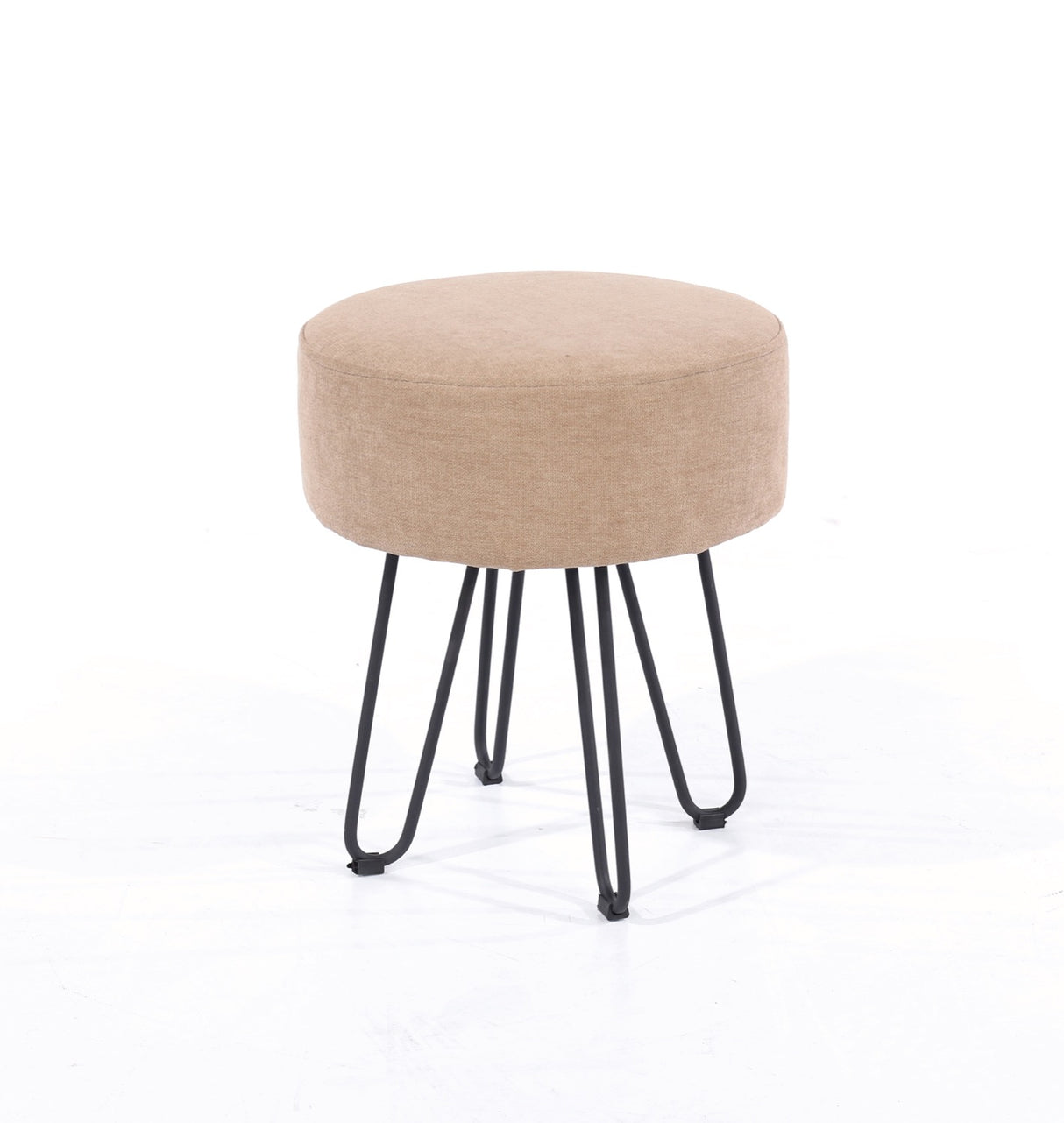 Sand Fabric Upholstered Round Stool